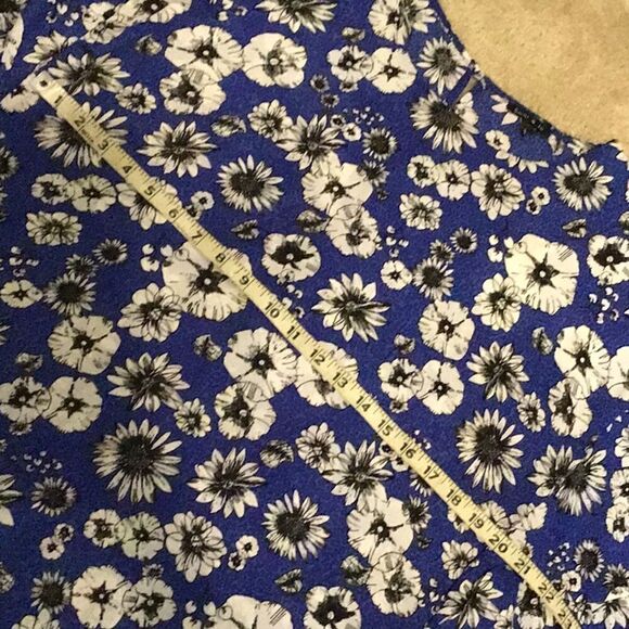Sami & Jo Women’s Blouse Blue Daisy Floral Ruffle 3/4 Sleeve Top Slip On Size XL - Picture 8 of 10